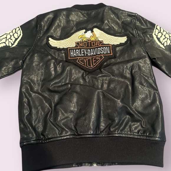 Kids Little King Black Faux Leather Jacket Wing Design Harley Davidson Patch - Picture 9 of 11